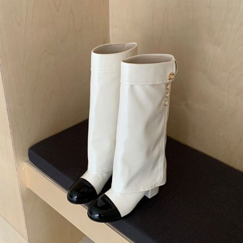 Knee High Sock Women - Élégantes bottes hautes noires et blanches