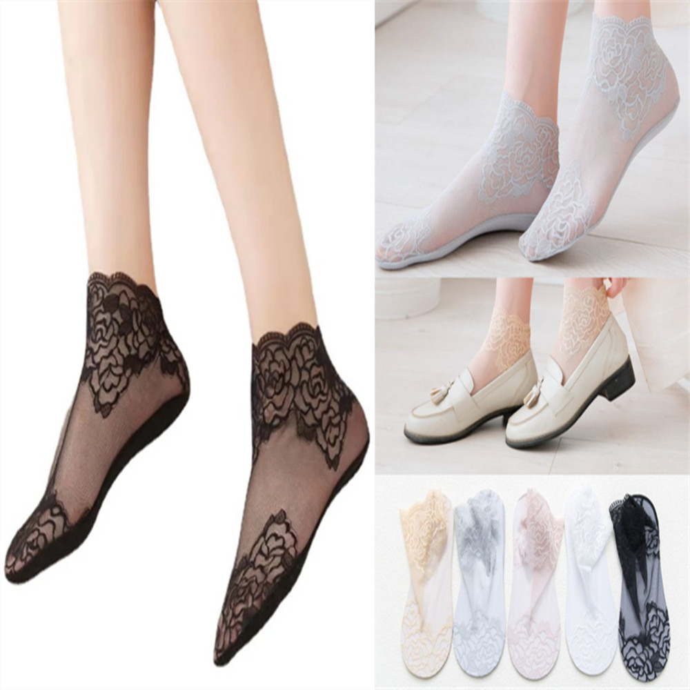 Invisibility Sock Loafer - Chaussettes fines en dentelle rose pour