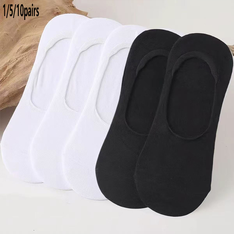 No Show Sock Women - 1/5/10 paires de chaussettes invisibles B&W,